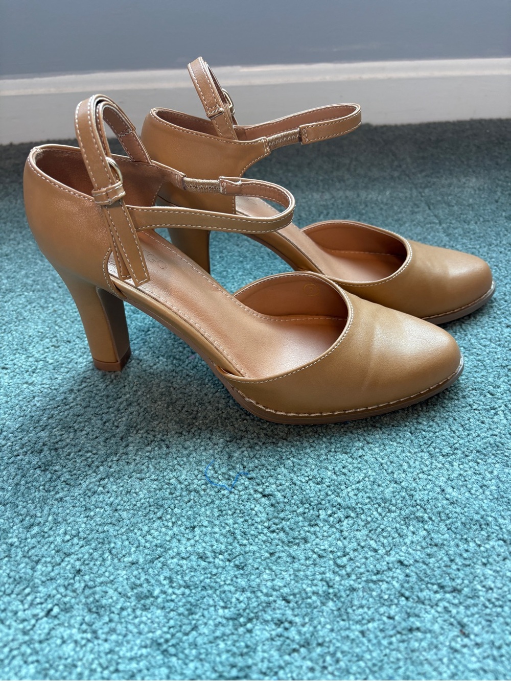 Women's Tan Ankle-Strap Block Heels